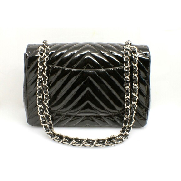 Chanel Classic Single Flap Bag Chevron Patent Maxi Black - Picture 2 of 13